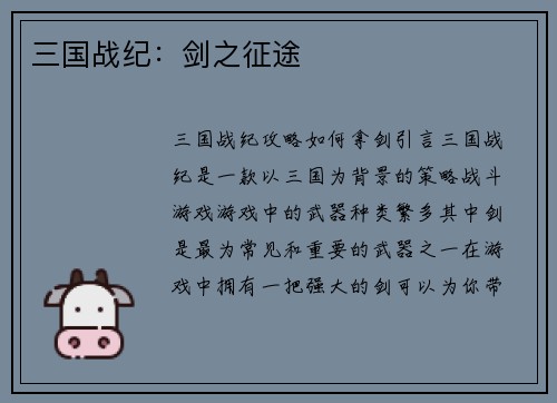 三国战纪：剑之征途