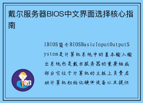 戴尔服务器BIOS中文界面选择核心指南